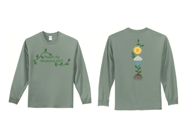 Front and back mockup of the green long-sleeve conference T-shirt