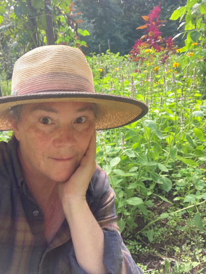 Kris McCue in a thriving garden